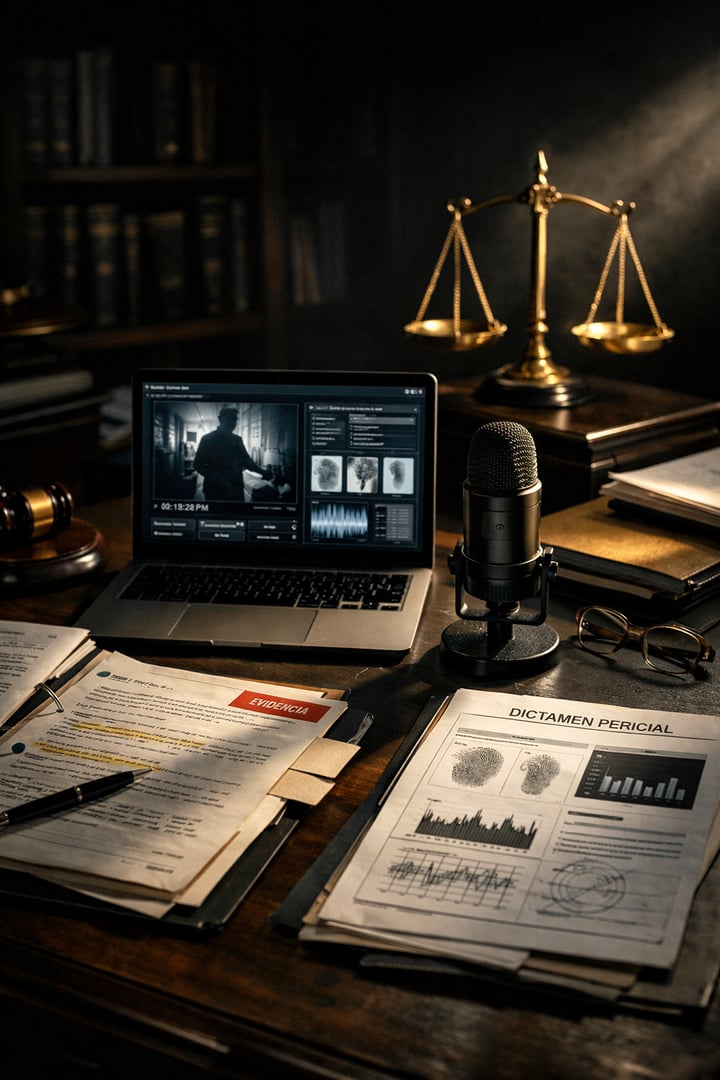 photographic Una imagen que represente un entorno jurdico moderno un escritorio de juez con expedientes abiertos documentos marcados una laptop mostra-3